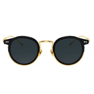 NEW IN CASE! Dona Hugh Black + Gold Round Titanium SunGlasses